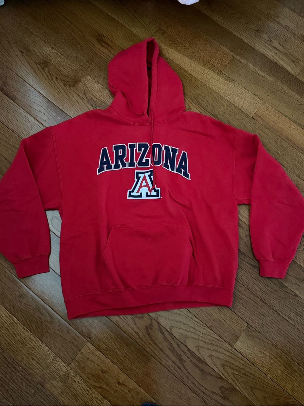 Gildan Red Arizona Hooded Sweatshirt with Navy & White Logo